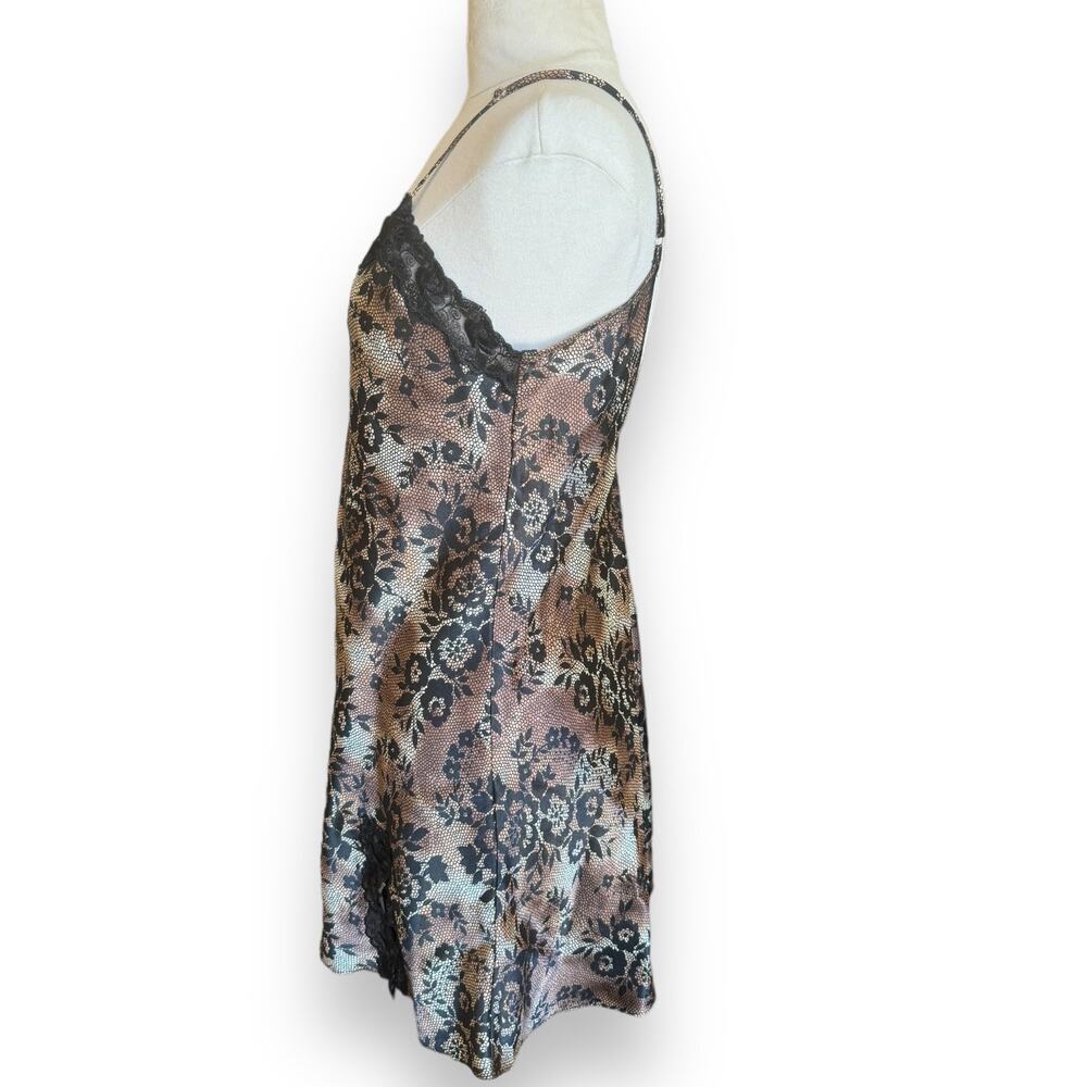 Vintage 90s Y2K Black and Gold Floral Mini Slip Dress, Whimsigoth Grunge - Picture 3 of 5